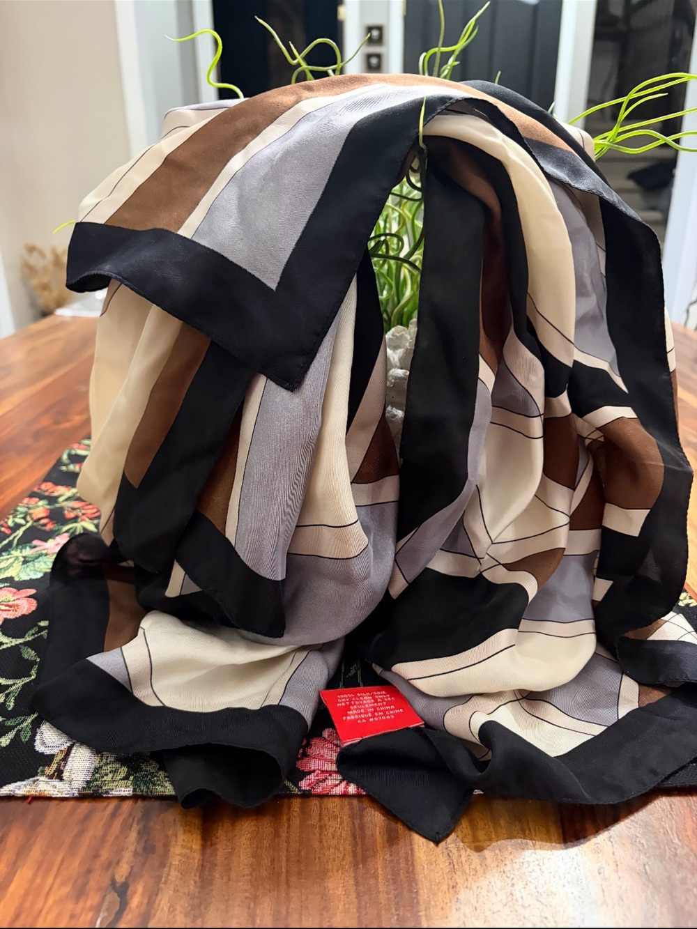 Vintage Oscar de la Renta Geometric Stripe Silk Scarf 34 x 34 in